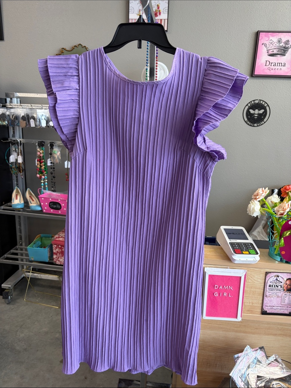 Pleated Ruffle Sleeve Dress - Lavender